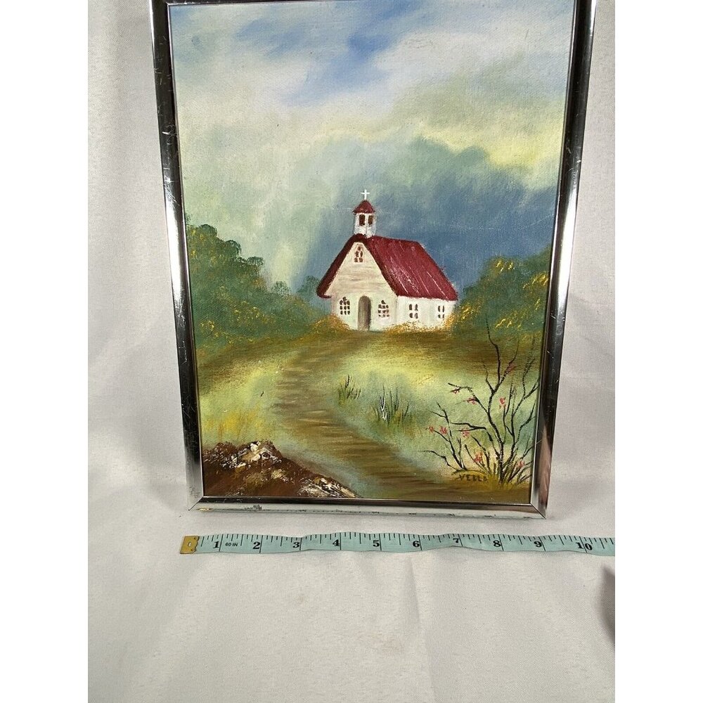 Original Acrylic on Canvas Country Pathway To Church By Vella 1993 Framed - Picture 10 of 10